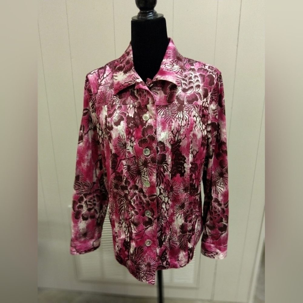 Chico's Pink Floral Pattern Button-Front Jacket